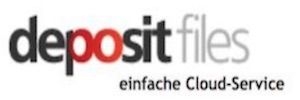 Logo von depositfiles in schwarz und roter Schrift