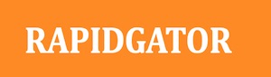 Orangenes Logo mit weißem Pfeil